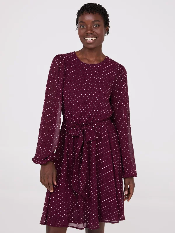 Dot Print Chiffon Fit & Flare Mini Dress