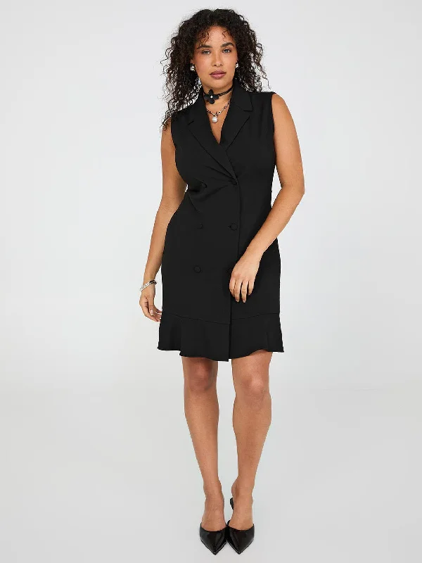 Sleeveless Blazer Dress With Flounce Hem