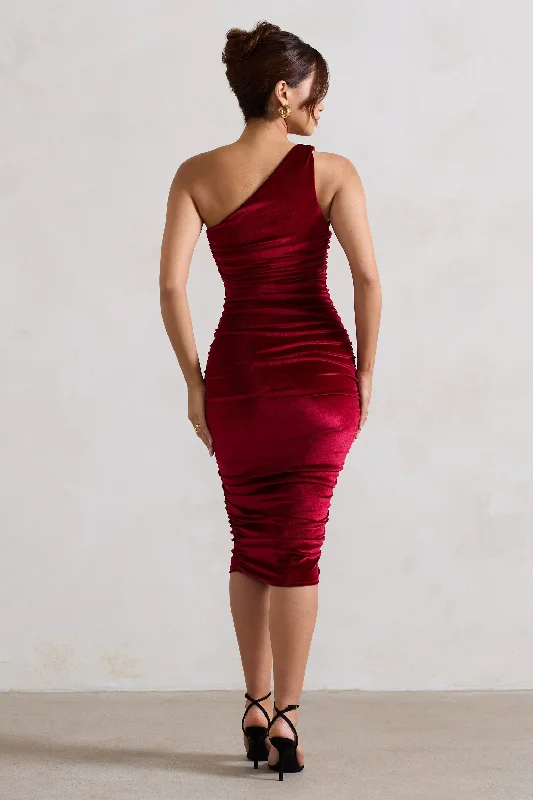 Back For More | Berry One Shoulder Ruched Midi Dress