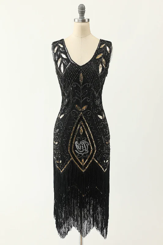 Sequins V-neck Glitter Fringe 1920s Dress