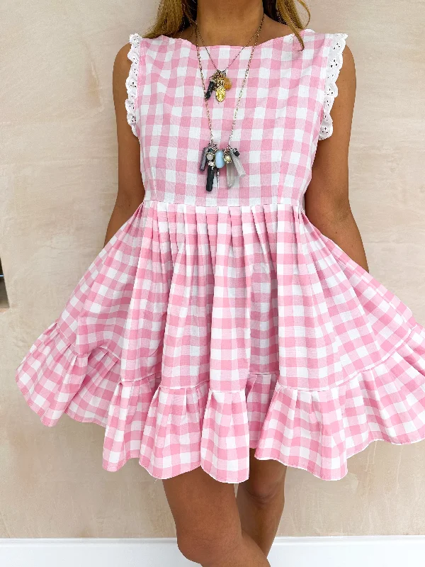 Bliss Babydoll Mini Dress In Pink Gingham