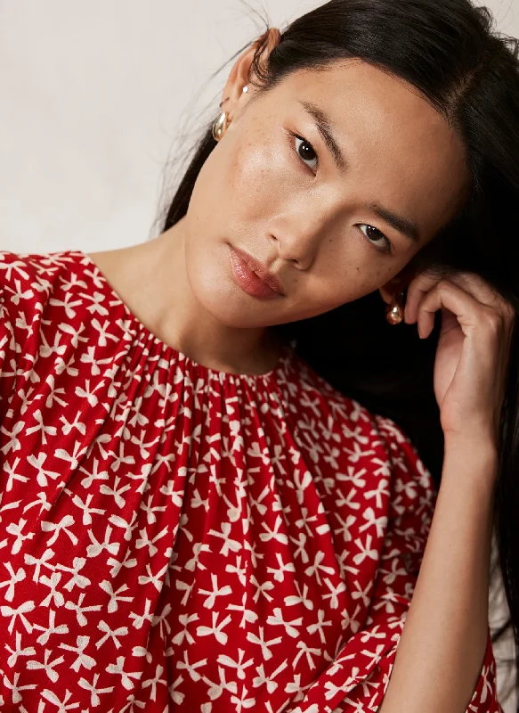 Red Bow Print Mini Dress