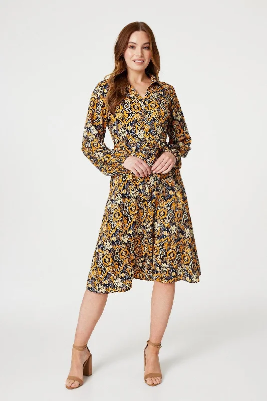 Ikat Print Midi Shirt Dress