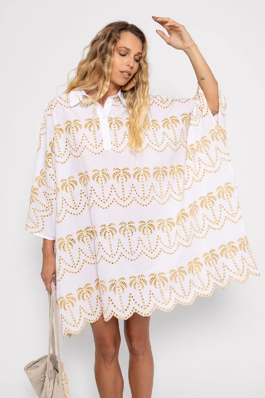 FLORA CAFTAN EYELET & GOLD PALMTREES