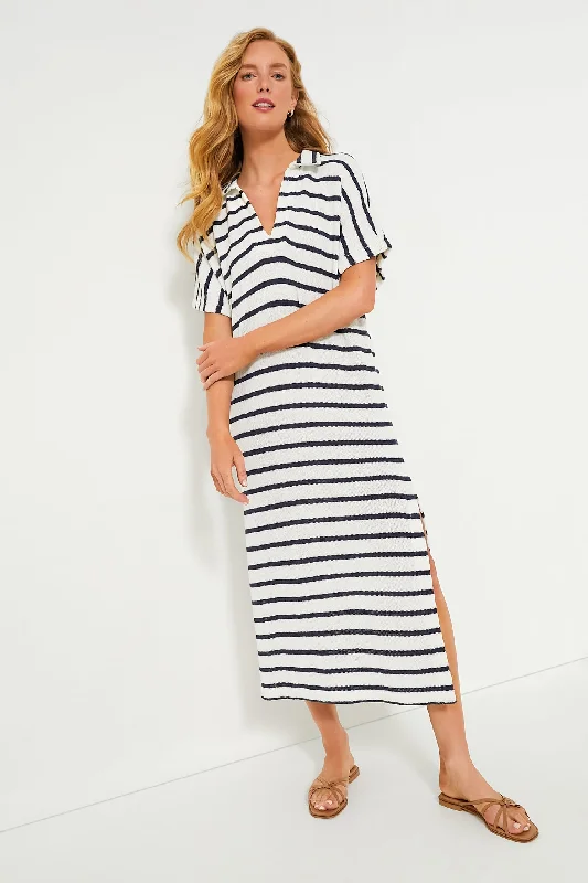 French Stripe Knit Maren Polo Dress