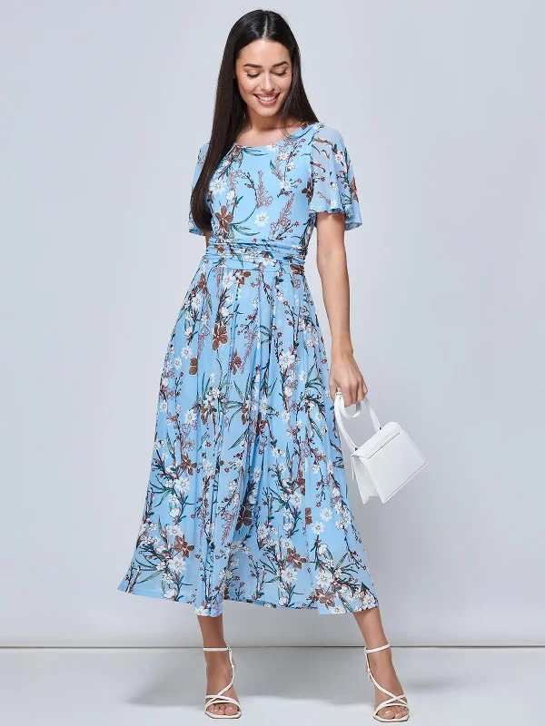 Gianna Floral Midi Dress, Light Blue