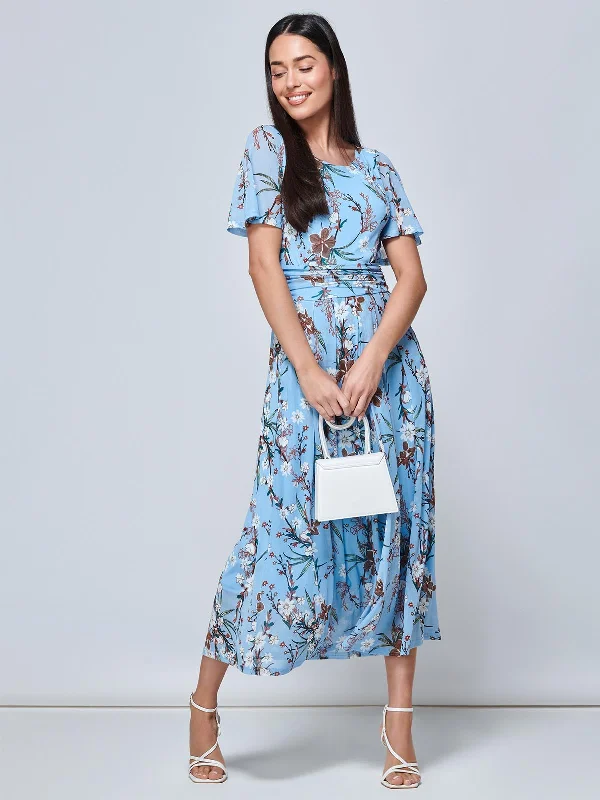 Gianna Floral Midi Dress, Light Blue