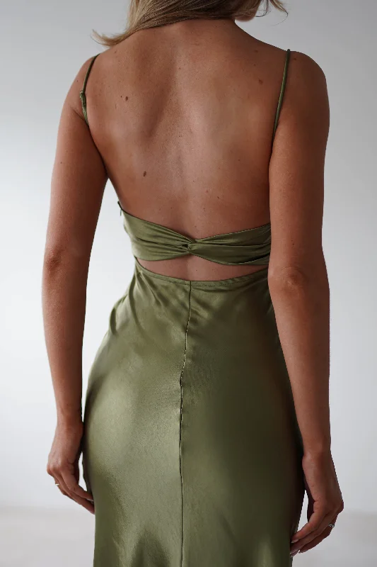 Grace Soft Satin Maxi Dress | Olive