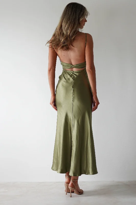 Grace Soft Satin Maxi Dress | Olive