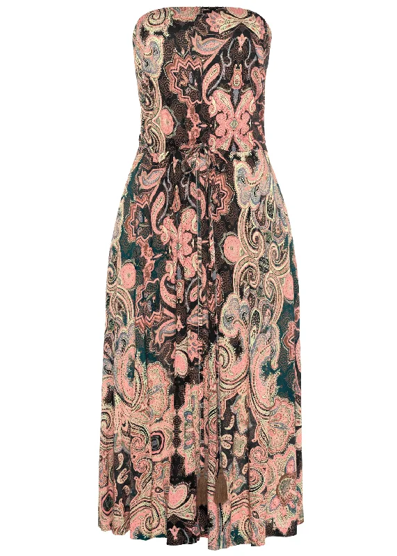 Strapless midi dress - Pink & Brown Multi