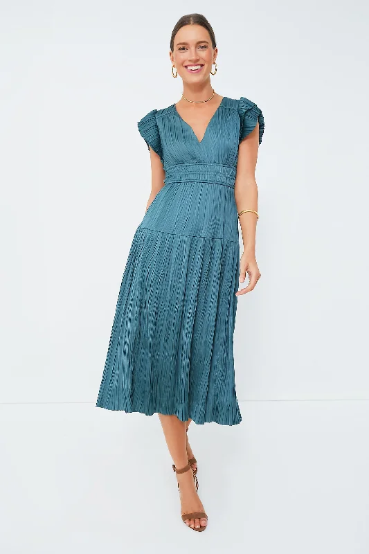 Jade Pleated V-Neck Maxi Dress