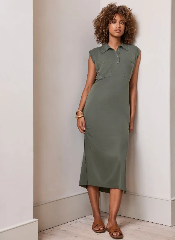 Khaki Jersey Midi Dress