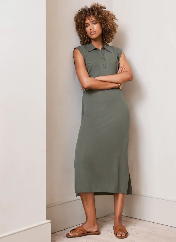 Khaki Jersey Midi Dress