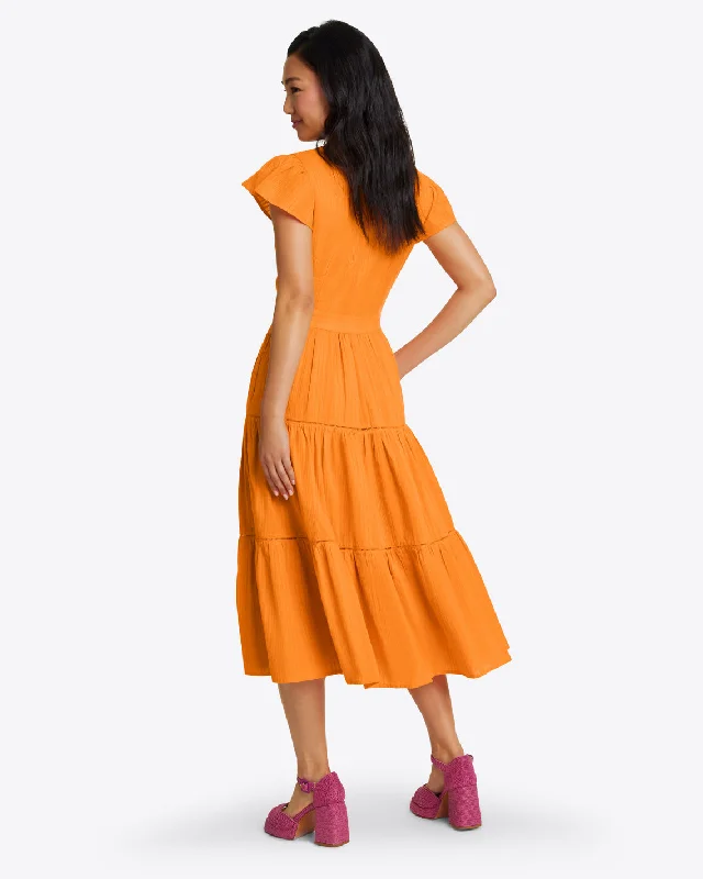 Lainey Midi Dress in Marigold Dobby Stripe