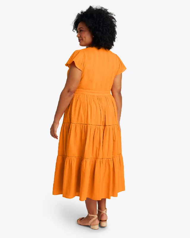 Lainey Midi Dress in Marigold Dobby Stripe