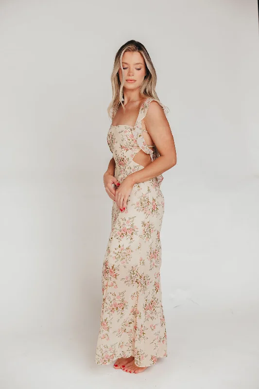 Beloved Flutter Sleeve Maxi Dress in Blush Pink Floral