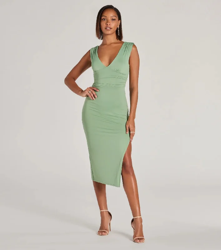 Make It Stunning Sleeveless Bodycon Slit Midi Dress