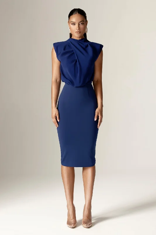 Maxine Crepe Midi Dress (Navy Blue)