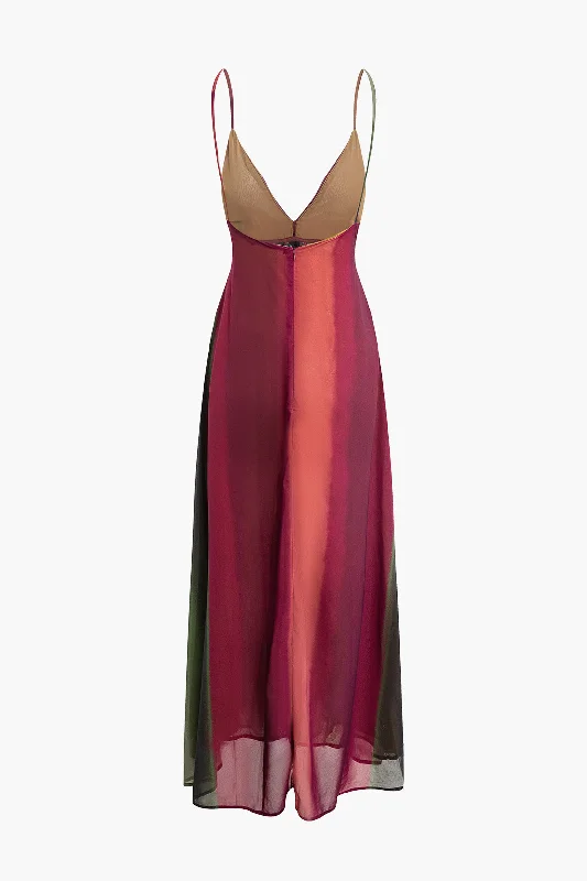 Contrast Stone Embellished Backless V-neck Maxi Dress