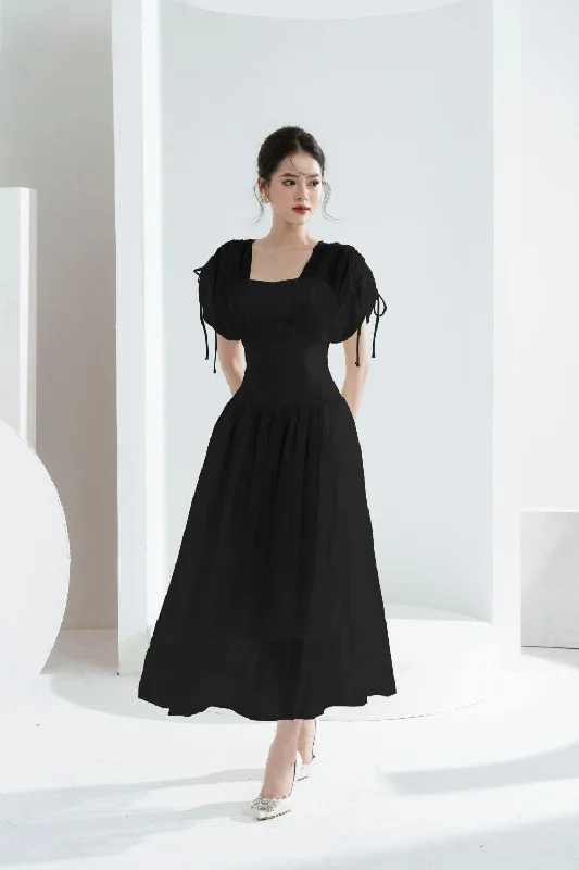 Melya A-line Corset Waist Chiffon Midi Dress