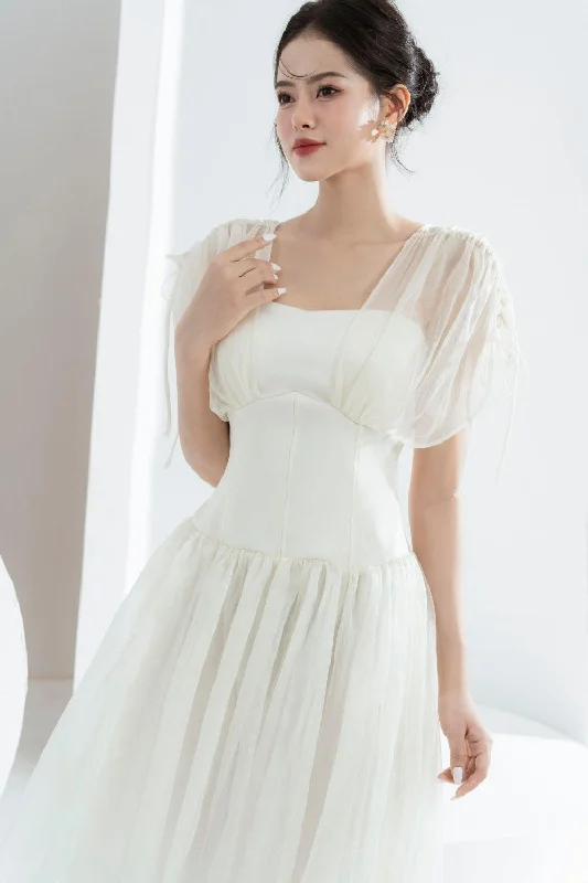 Melya A-line Corset Waist Chiffon Midi Dress