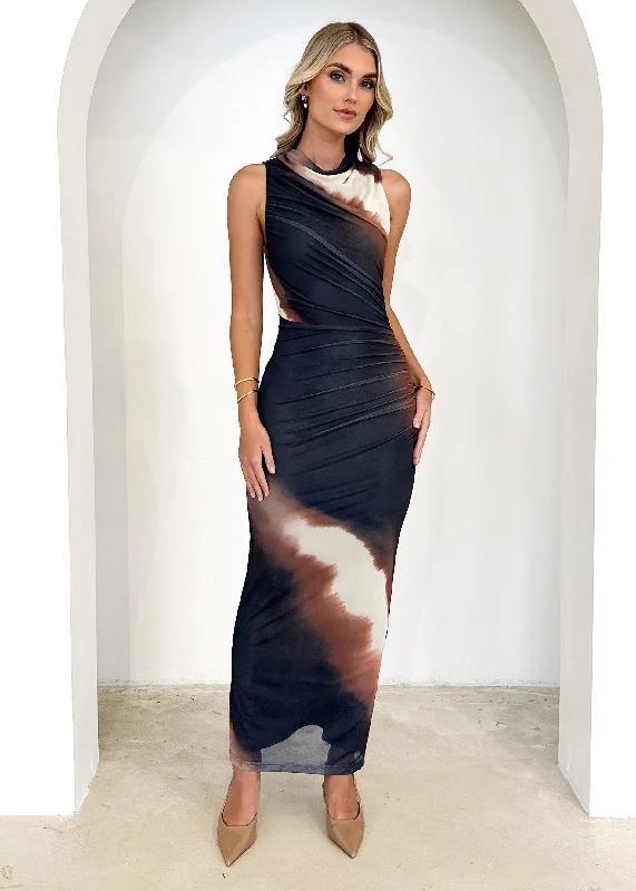 Mimcra Mesh Midi Dress - Brown Tie Dye