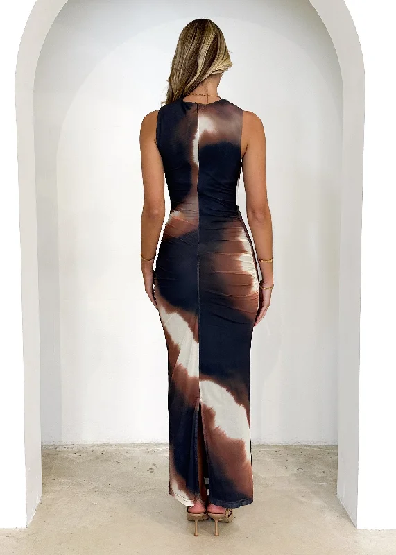 Mimcra Mesh Midi Dress - Brown Tie Dye