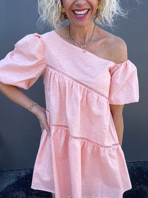 One Shoulder Peach Linen