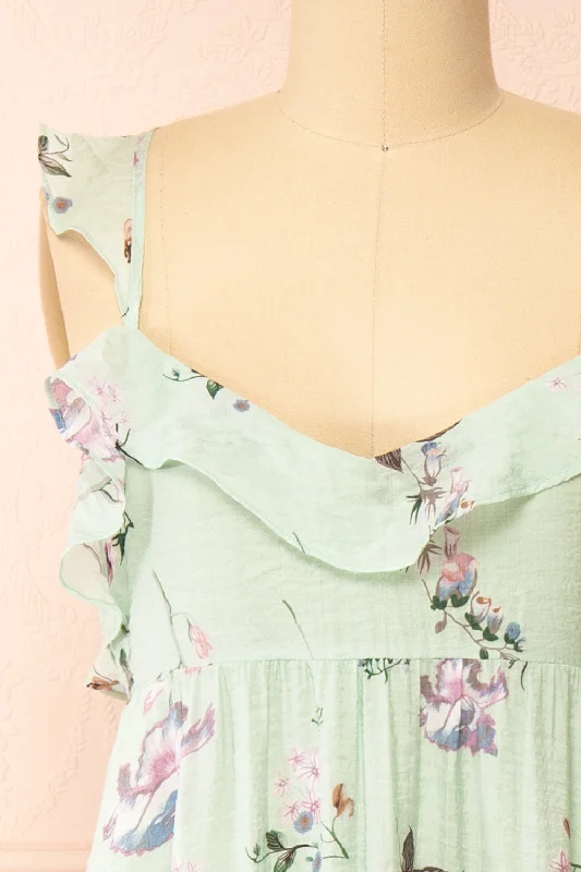 Queenie Green | Floral Maxi Dress w/ Ruffled Straps