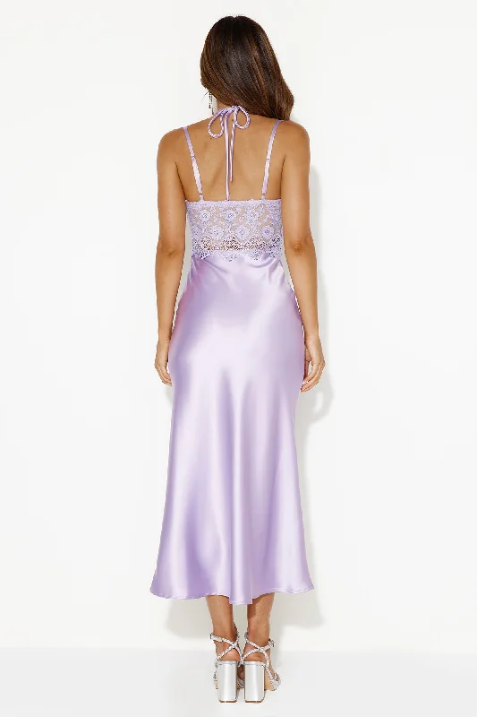 Sultry Style Satin Midi Dress Lilac