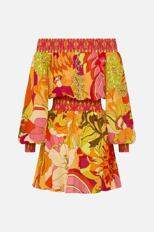 OFF SHOULDER SHORT DRESS THE FLOWER CHILD SOCIETY