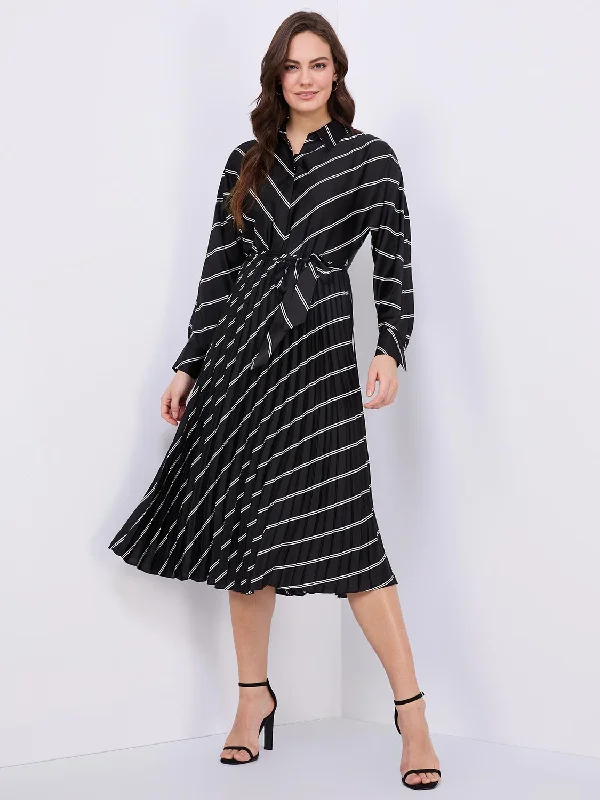 Striped Satin Button-Front Midi Dress