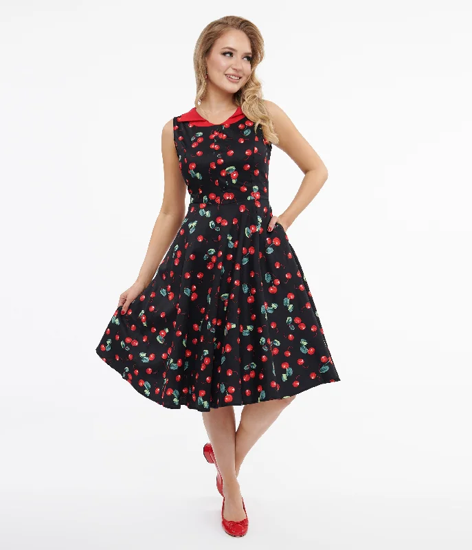 1950s Black Cherry Cotton Swing Dress