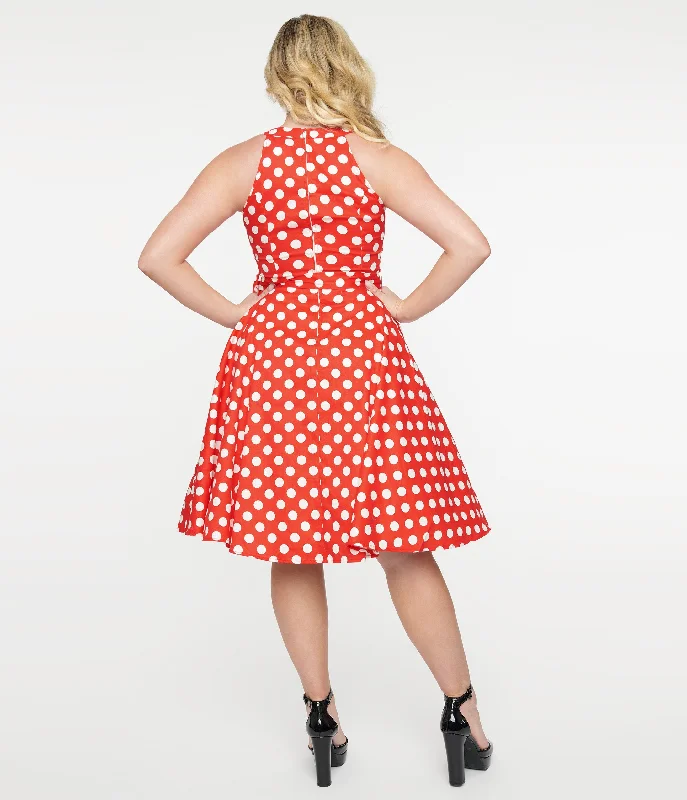 1950s Red & White Polka Dot Cotton Swing Dress