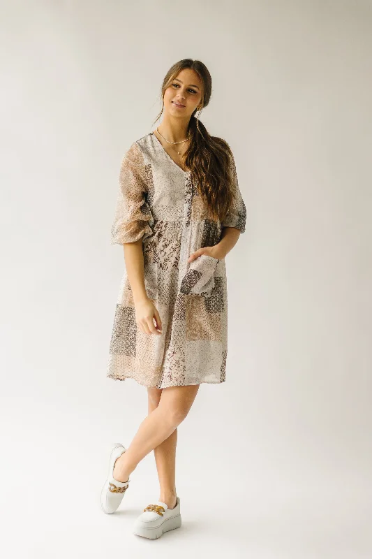 The Langford Paisley Patchwork Dress in Brown Multi