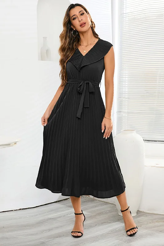 A-Line Sleeveless Black Casual Dress