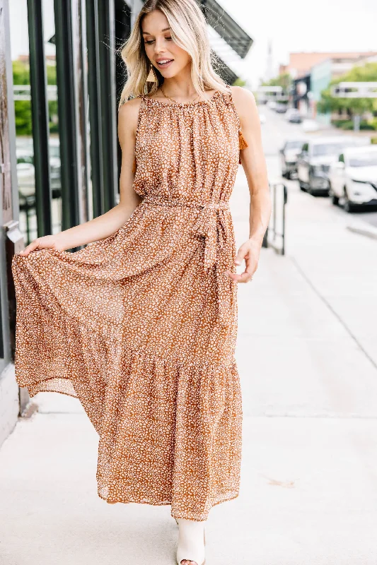 All Of Your Love Brown Ditsy Leopard Maxi Dress