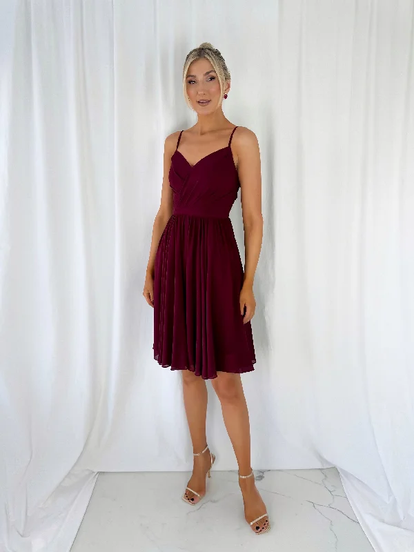 Amandine Cross Over Top - Short Dress - Wine