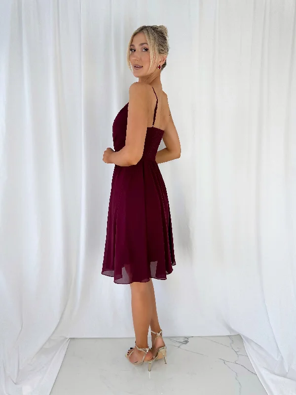 Amandine Cross Over Top - Short Dress - Wine