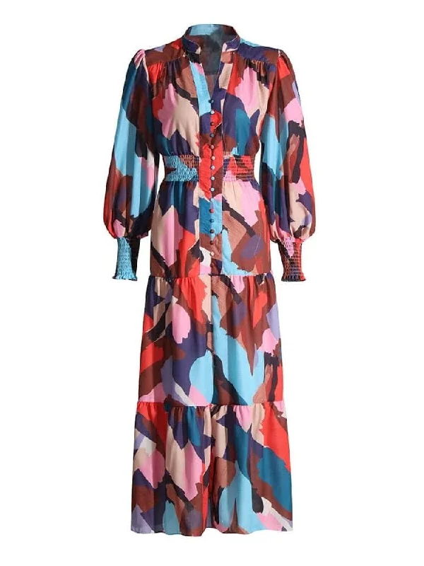 Ane Long Sleeve Print Gown Maxi Dress - Red Print