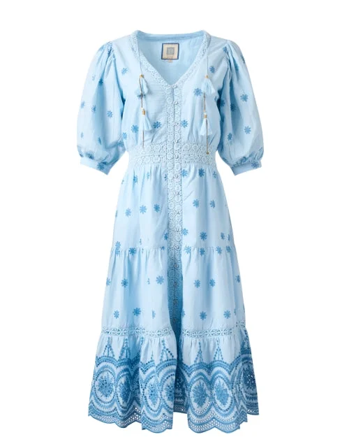 Ann Blue Eyelet Cotton Dress