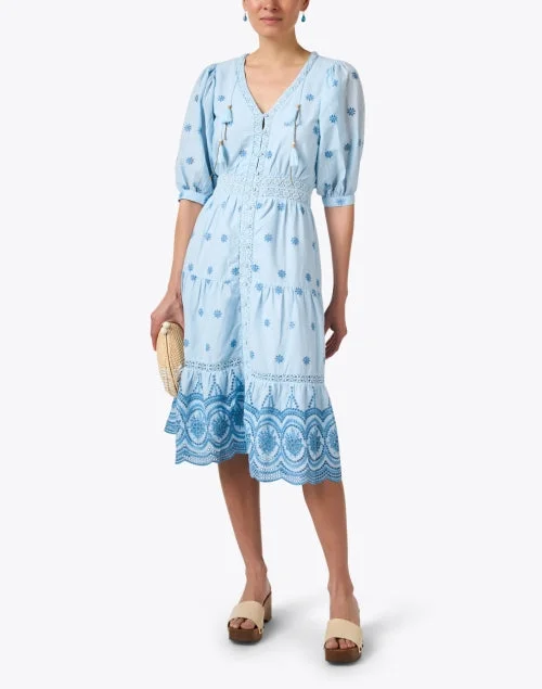 Ann Blue Eyelet Cotton Dress