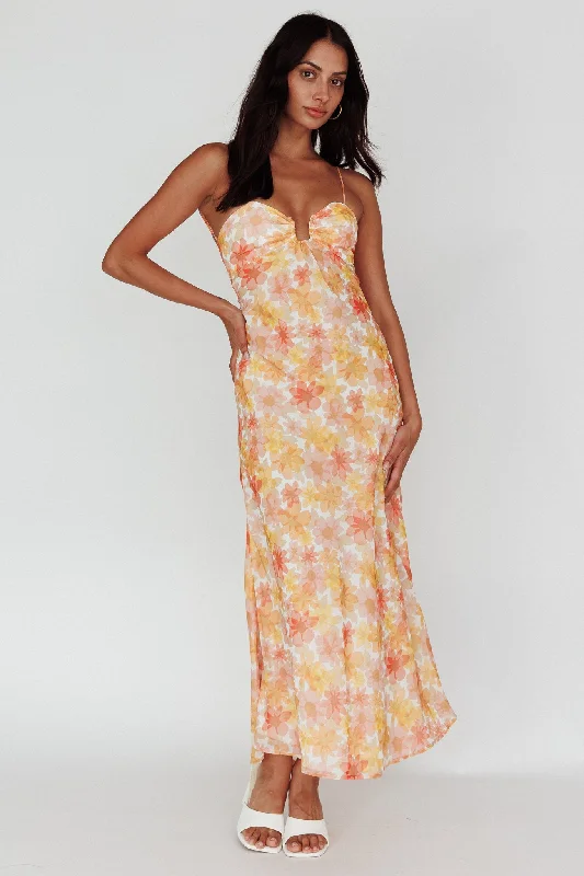 Arika Twist Back Midi Dress Floral Yellow