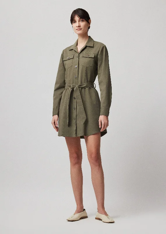 Cotton Twill Belted Cargo Dress - Army