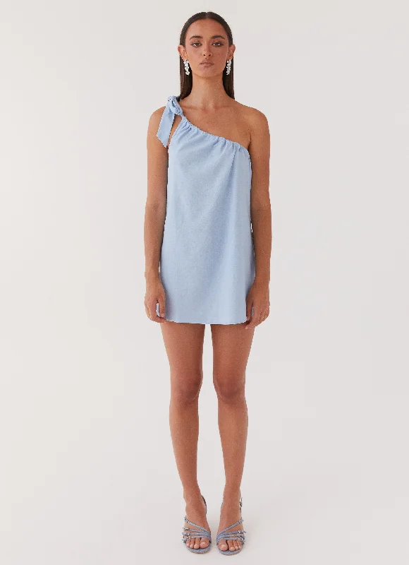 Art Of Waves Linen Mini Dress - Cerulean