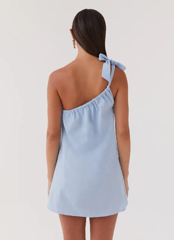 Art Of Waves Linen Mini Dress - Cerulean