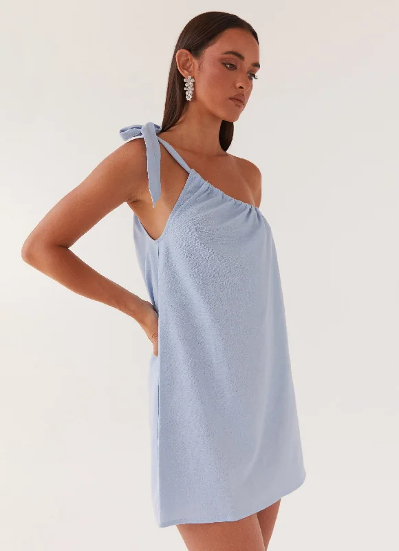 Art Of Waves Linen Mini Dress - Cerulean