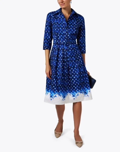 Audrey Blue Border Print Stretch Cotton Dress