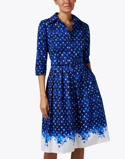 Audrey Blue Border Print Stretch Cotton Dress