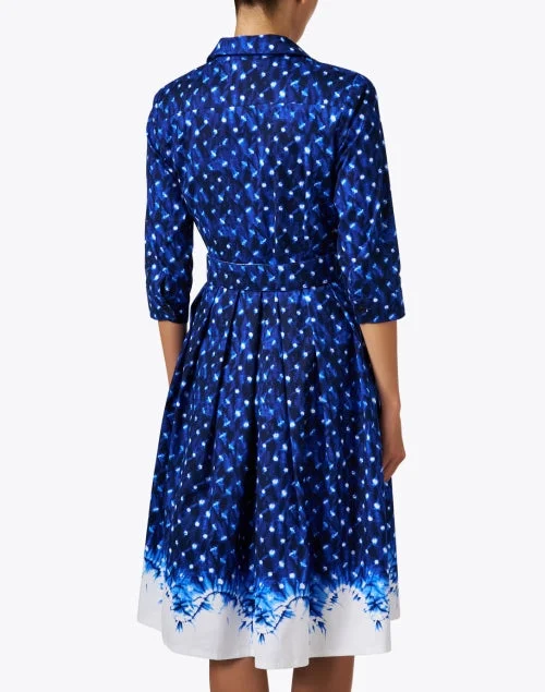 Audrey Blue Border Print Stretch Cotton Dress